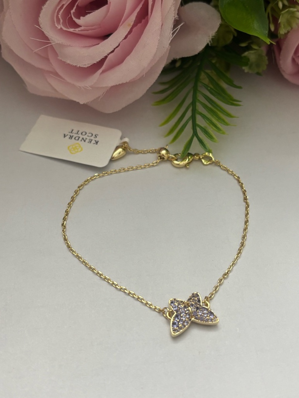 NWT Kendra Scott Lillia Butterfly Gold Delicate Bracelet in Violet Crystal - Picture 4 of 6